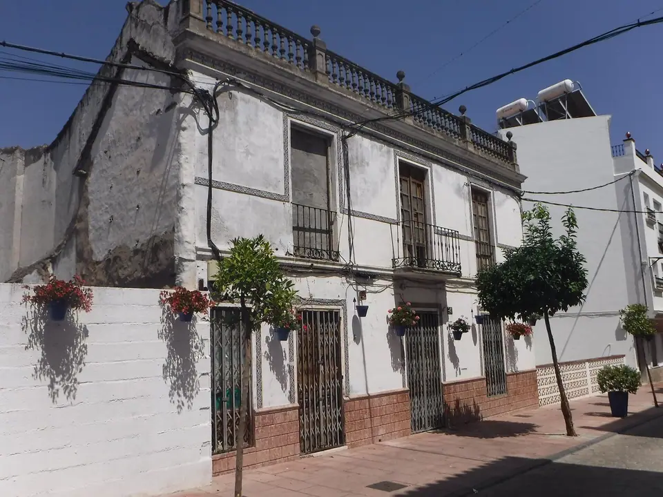 Calle del casco antiguo de Estepona con macetas en las fachadas
